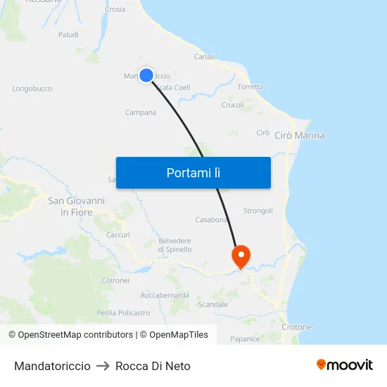 Mandatoriccio to Rocca Di Neto map
