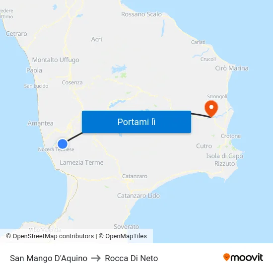 San Mango D'Aquino to Rocca Di Neto map