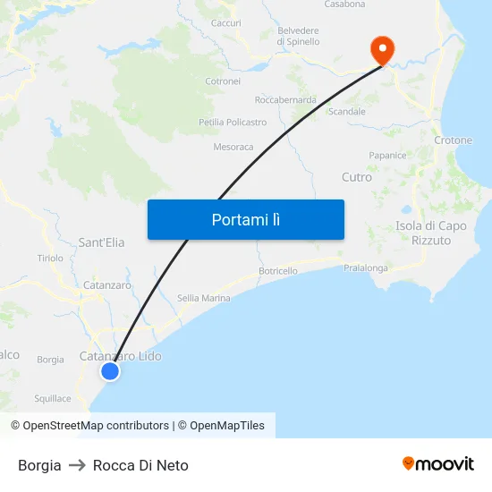 Borgia to Rocca Di Neto map