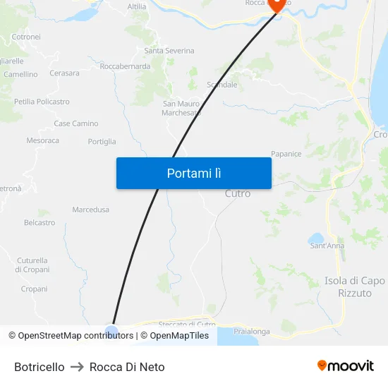 Botricello to Rocca Di Neto map