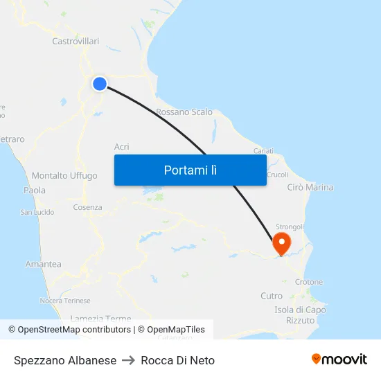 Spezzano Albanese to Rocca Di Neto map