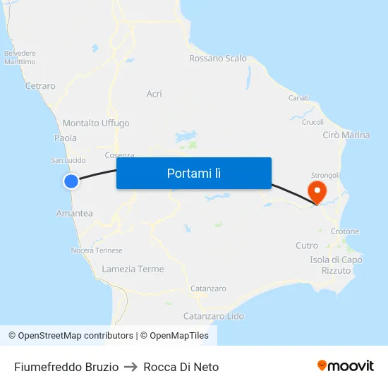 Fiumefreddo Bruzio to Rocca Di Neto map