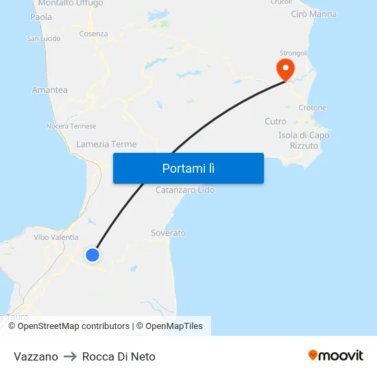 Vazzano to Rocca Di Neto map