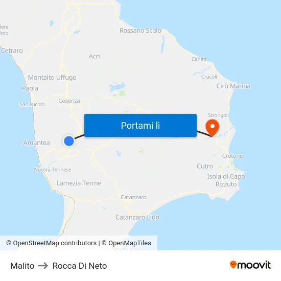 Malito to Rocca Di Neto map