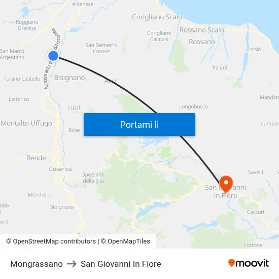 Mongrassano to San Giovanni In Fiore map