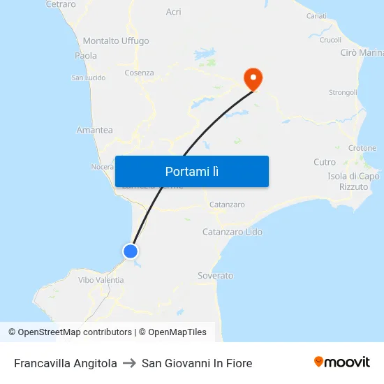 Francavilla Angitola to San Giovanni In Fiore map