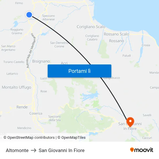 Altomonte to San Giovanni In Fiore map