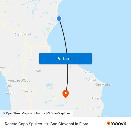 Roseto Capo Spulico to San Giovanni In Fiore map