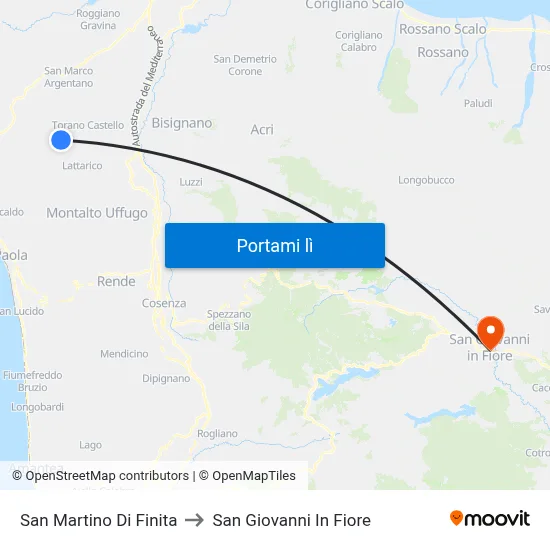 San Martino Di Finita to San Giovanni In Fiore map