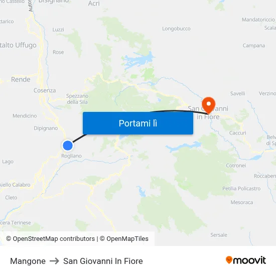 Mangone to San Giovanni In Fiore map