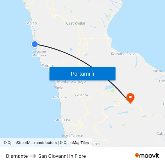Diamante to San Giovanni In Fiore map