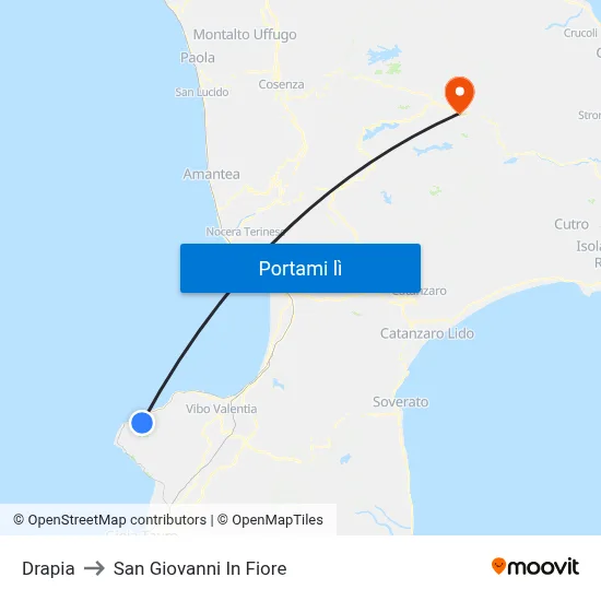 Drapia to San Giovanni In Fiore map