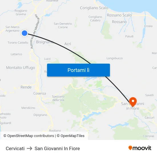 Cervicati to San Giovanni In Fiore map