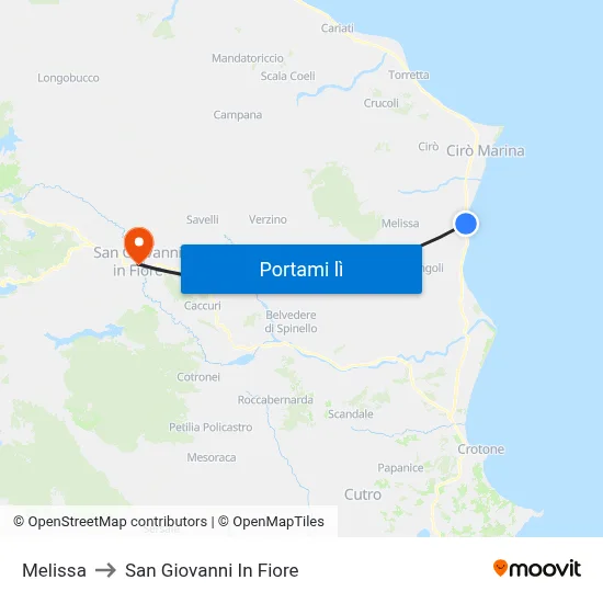 Melissa to San Giovanni In Fiore map