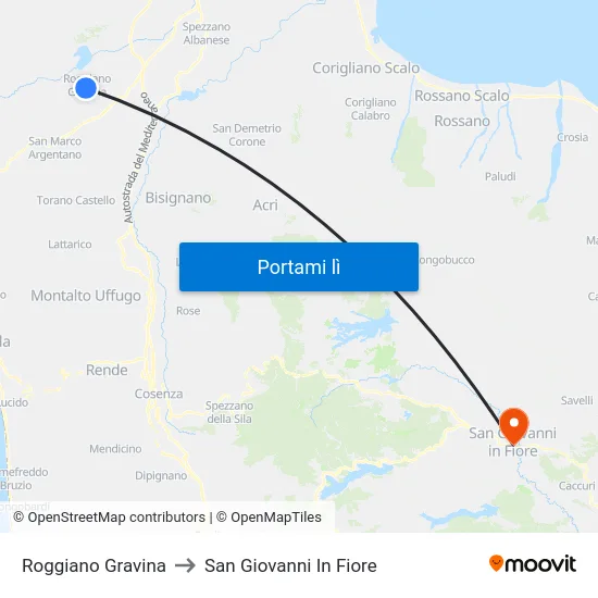 Roggiano Gravina to San Giovanni In Fiore map