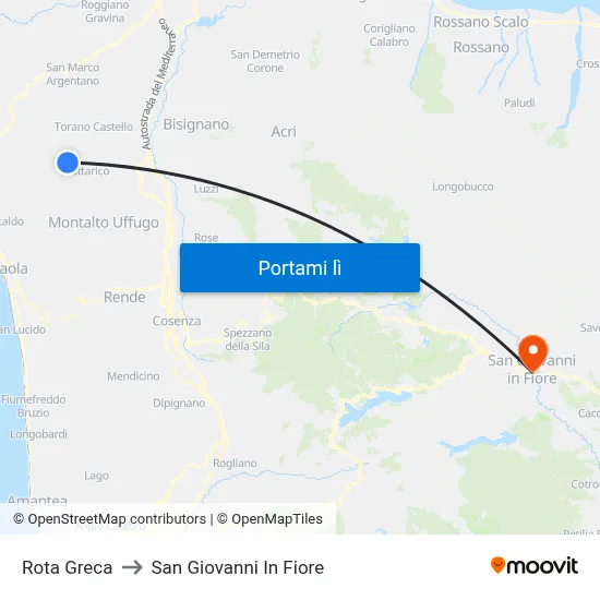 Rota Greca to San Giovanni In Fiore map