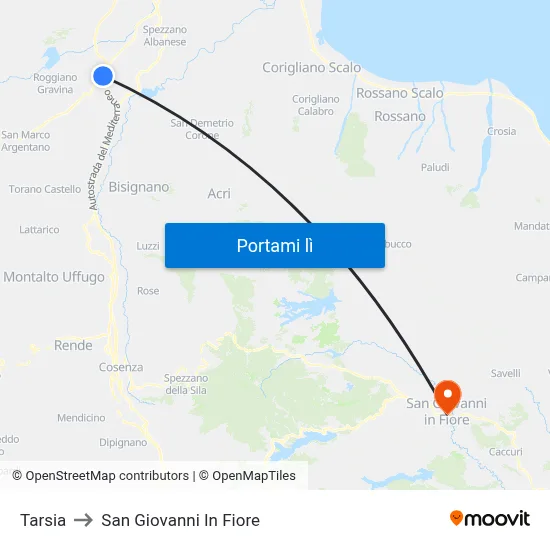 Tarsia to San Giovanni In Fiore map