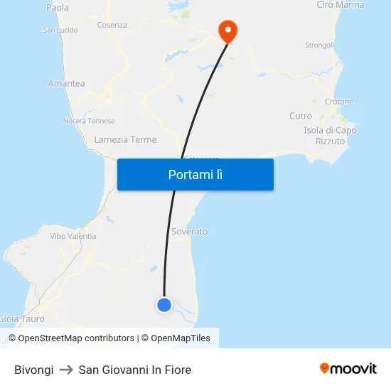 Bivongi to San Giovanni In Fiore map