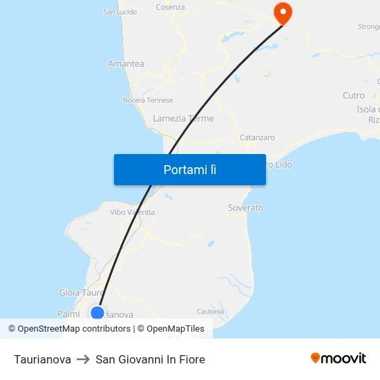 Taurianova to San Giovanni In Fiore map