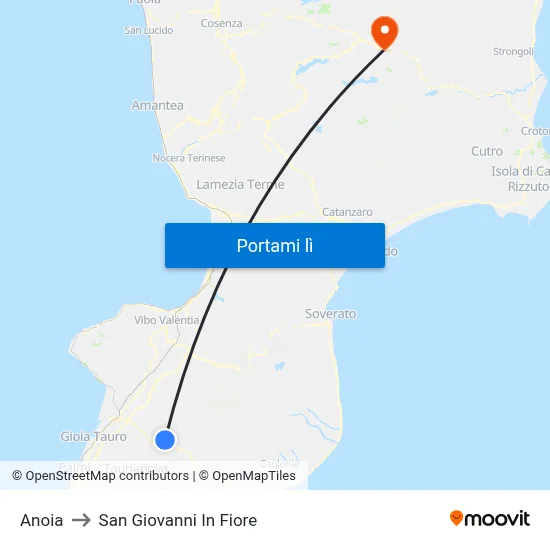 Anoia to San Giovanni In Fiore map