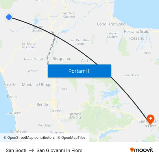 San Sosti to San Giovanni In Fiore map