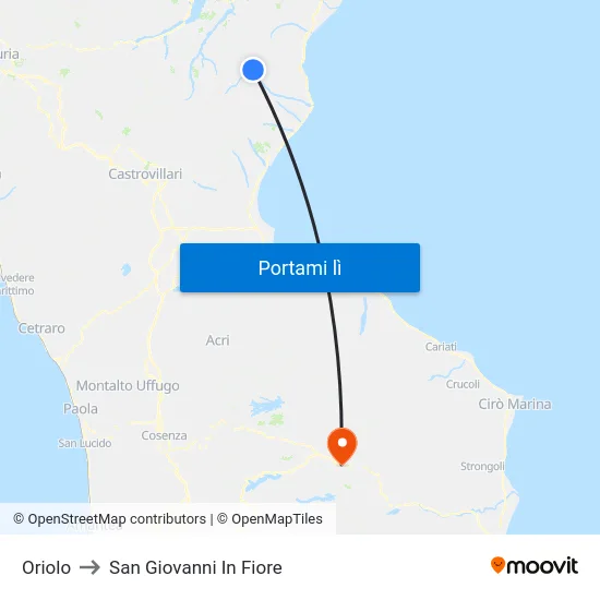 Oriolo to San Giovanni In Fiore map
