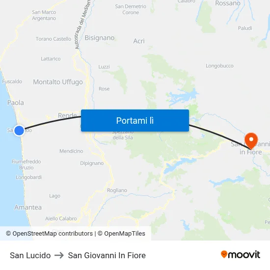 San Lucido to San Giovanni In Fiore map