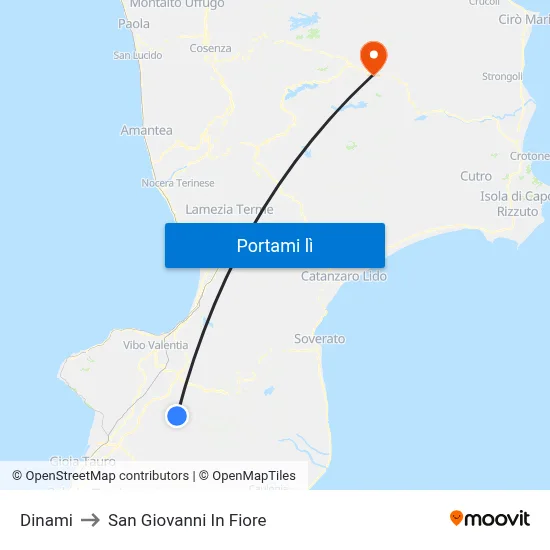 Dinami to San Giovanni In Fiore map
