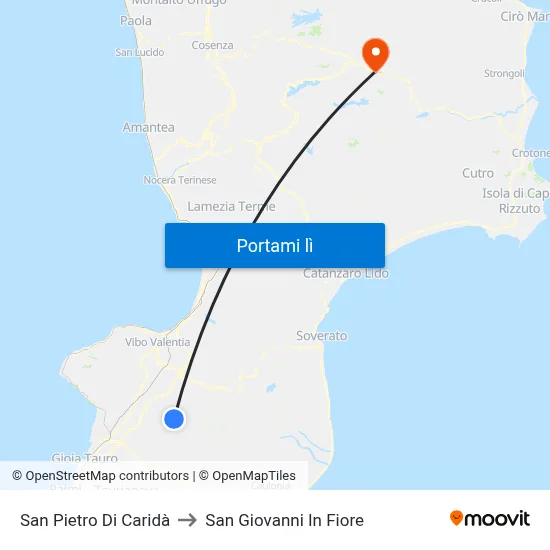San Pietro Di Caridà to San Giovanni In Fiore map