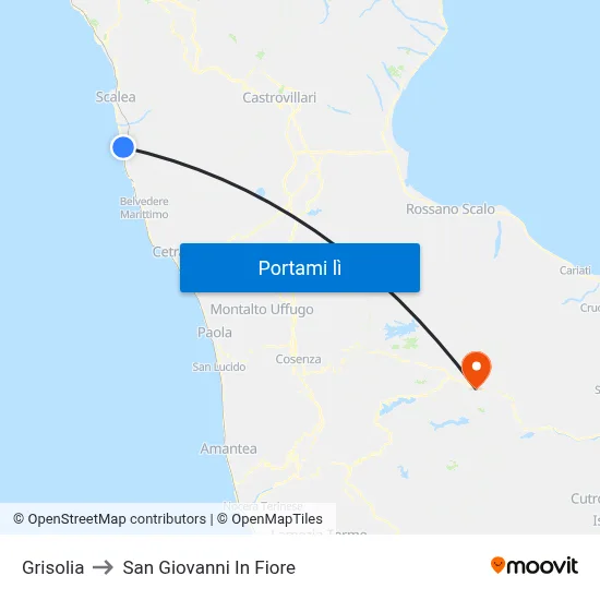Grisolia to San Giovanni In Fiore map