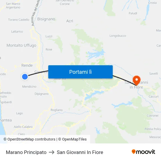 Marano Principato to San Giovanni In Fiore map