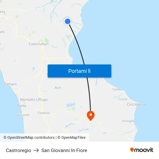 Castroregio to San Giovanni In Fiore map