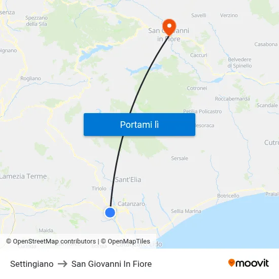 Settingiano to San Giovanni In Fiore map