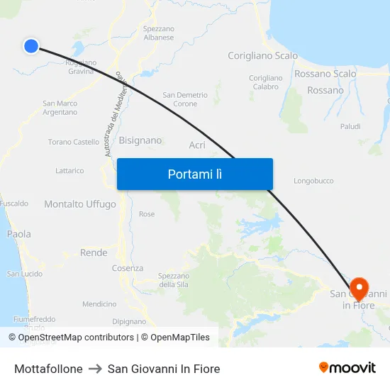 Mottafollone to San Giovanni In Fiore map