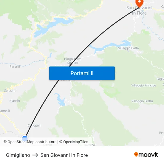 Gimigliano to San Giovanni In Fiore map