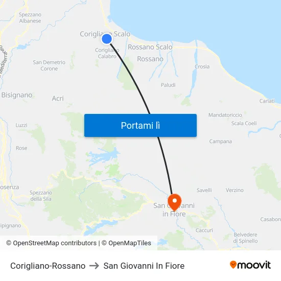 Corigliano-Rossano to San Giovanni In Fiore map
