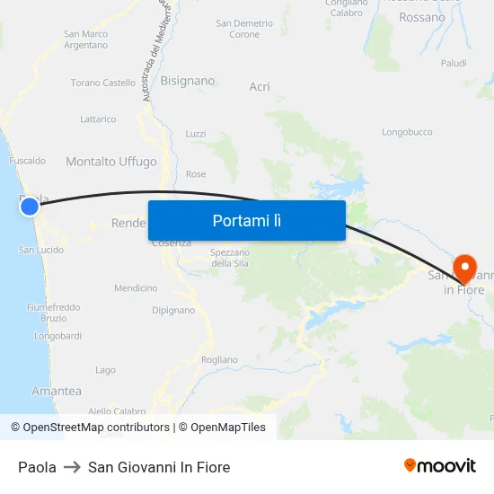 Paola to San Giovanni In Fiore map