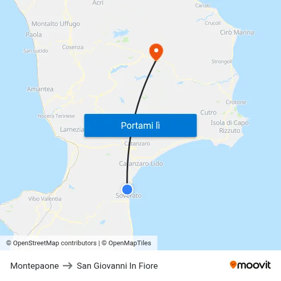 Montepaone to San Giovanni In Fiore map