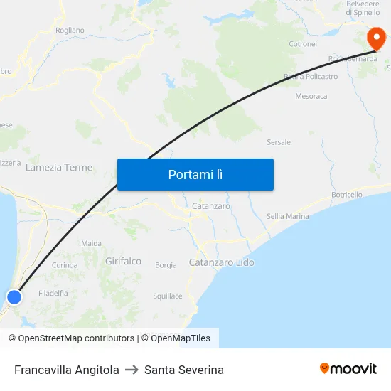 Francavilla Angitola to Santa Severina map