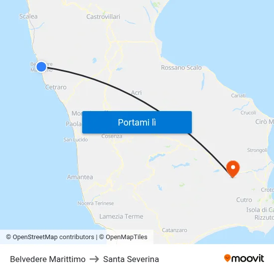 Belvedere Marittimo to Santa Severina map