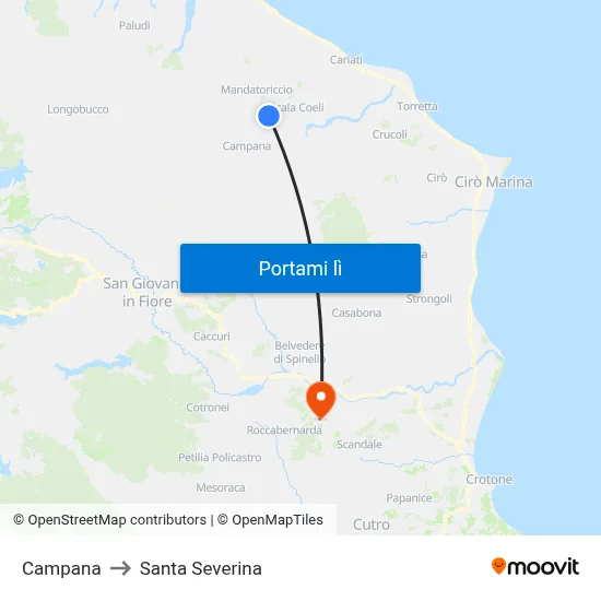 Campana to Santa Severina map