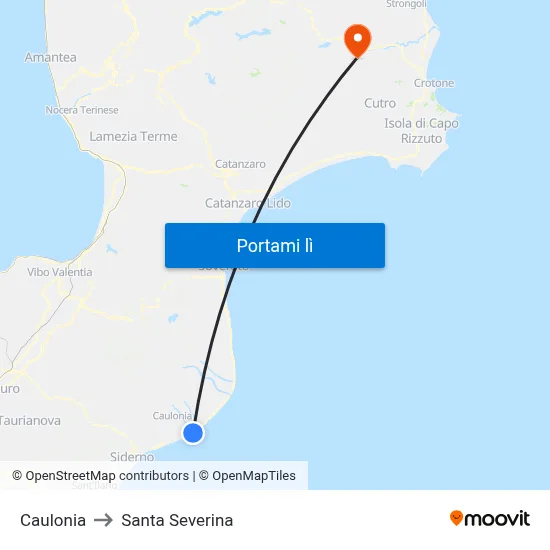 Caulonia to Santa Severina map