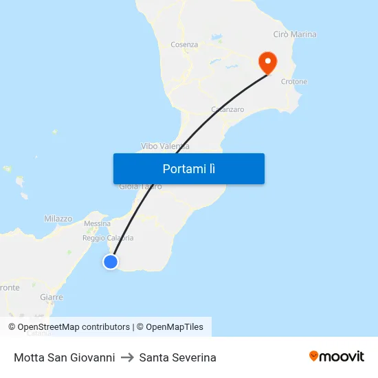 Motta San Giovanni to Santa Severina map