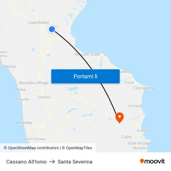 Cassano All'Ionio to Santa Severina map