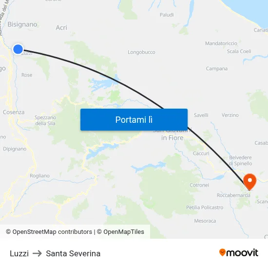 Luzzi to Santa Severina map