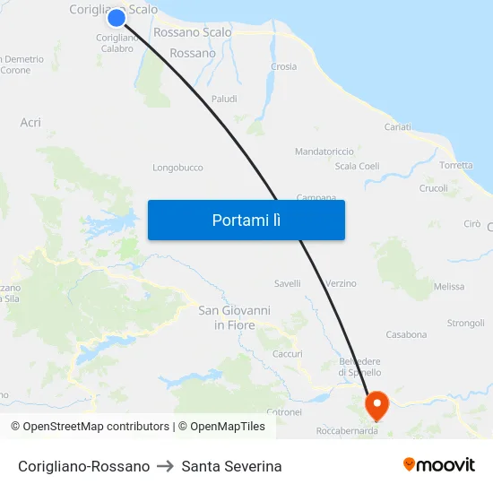 Corigliano-Rossano to Santa Severina map