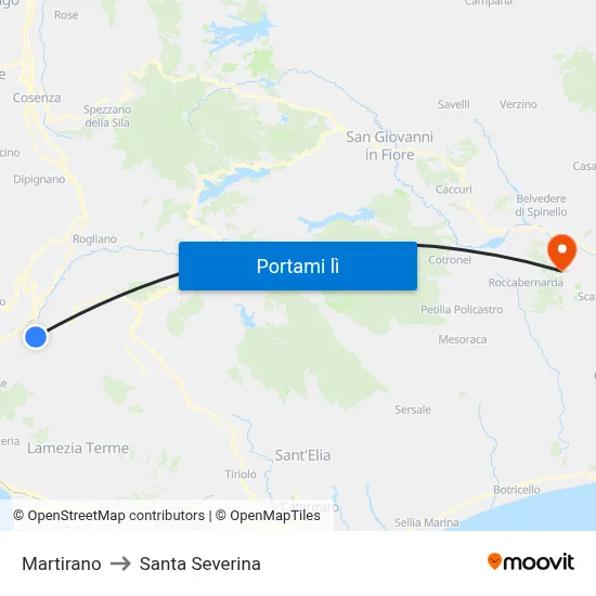 Martirano to Santa Severina map