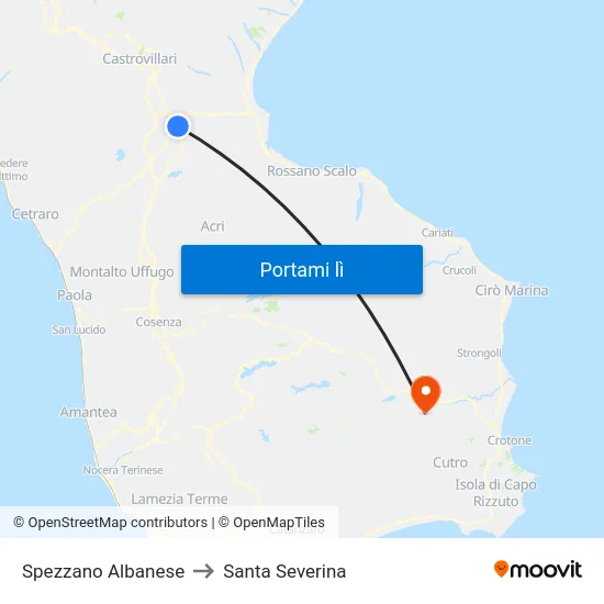 Spezzano Albanese to Santa Severina map