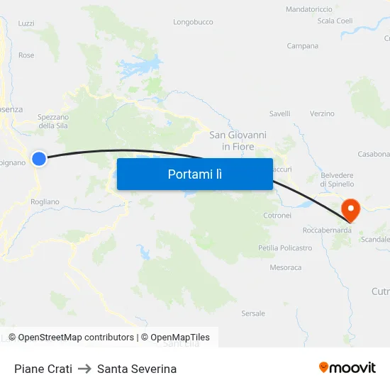 Piane Crati to Santa Severina map