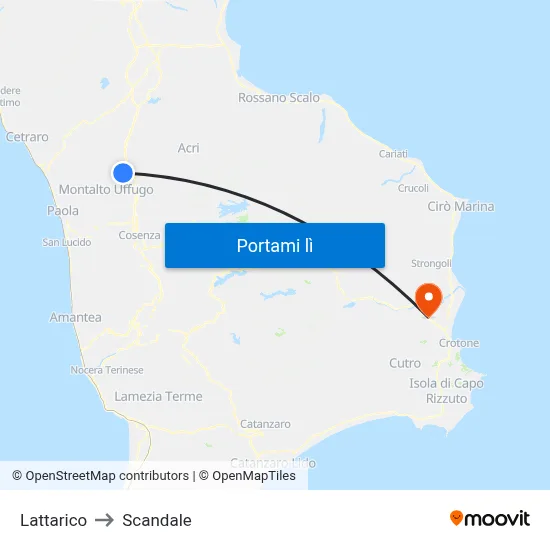 Lattarico to Scandale map
